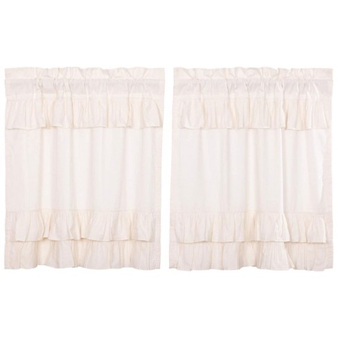 VHC Farmhouse Tier Pair White Ruffled Sheer Petticoat Kitchen Curtains 