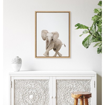 Natural Baby Elephant Walk Canvas Print with Light Wood Frame