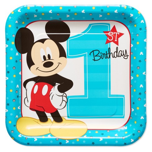 8ct Mickey Mouse 1st Birthday Square Dinner Plates Target