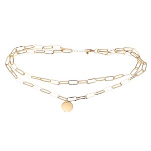 Unique Bargains Gold Tone Layered Necklaces Disc Pendant Paperclip Necklaces for Women Teen  1PC - 1 of 4