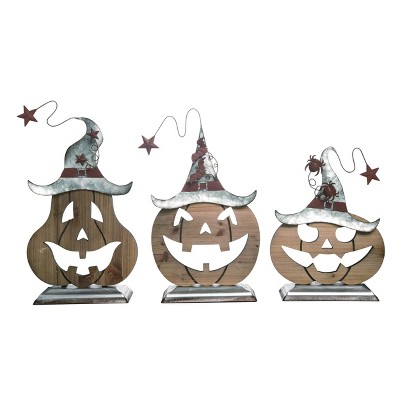 Transpac Metal 17 in. Brown Halloween Jack-O-Lantern Decor Set of 3