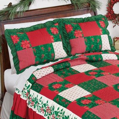 Holiday Patchwork Red and Green Ruffled Pillow Sham
