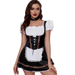 Women's Faux 3 - Piece Dress for Beer Festivals, Velvety Fabric with Lace & Embroidered Details, Short - Sleeve Outfit - 1 of 4
