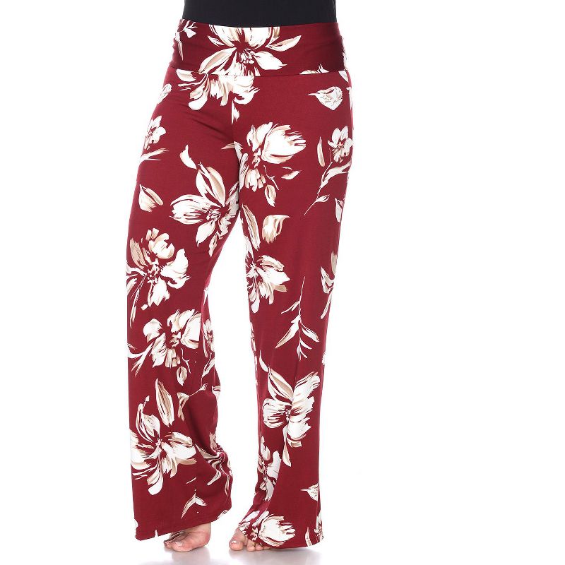 Women's Plus Size Flower Printed Palazzo Pants - White Mark, 1 of 4