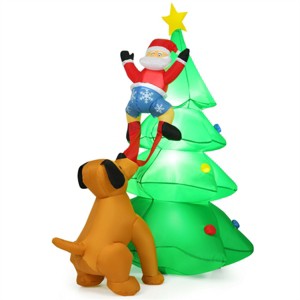 79" Inflatable Christmas Tree - Santa & Puppy Design, Built-in LEDs, Waterproof Polyester, Quick Inflation - 1 of 4