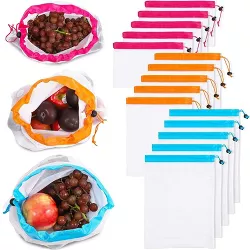 Juvale 18-Pack Reusable Mesh Produce Bags, Washable Food Fruit Vegetable Storage Bags Eco Friendly, 3 Colors, 3 Sizes