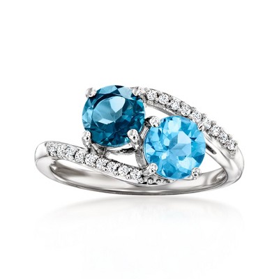 Ross-Simons 2.00 ct. t.w. London and Swiss Blue Topaz Toi Et Moi Ring With .10 ct. t.w. Diamonds in Sterling Silver