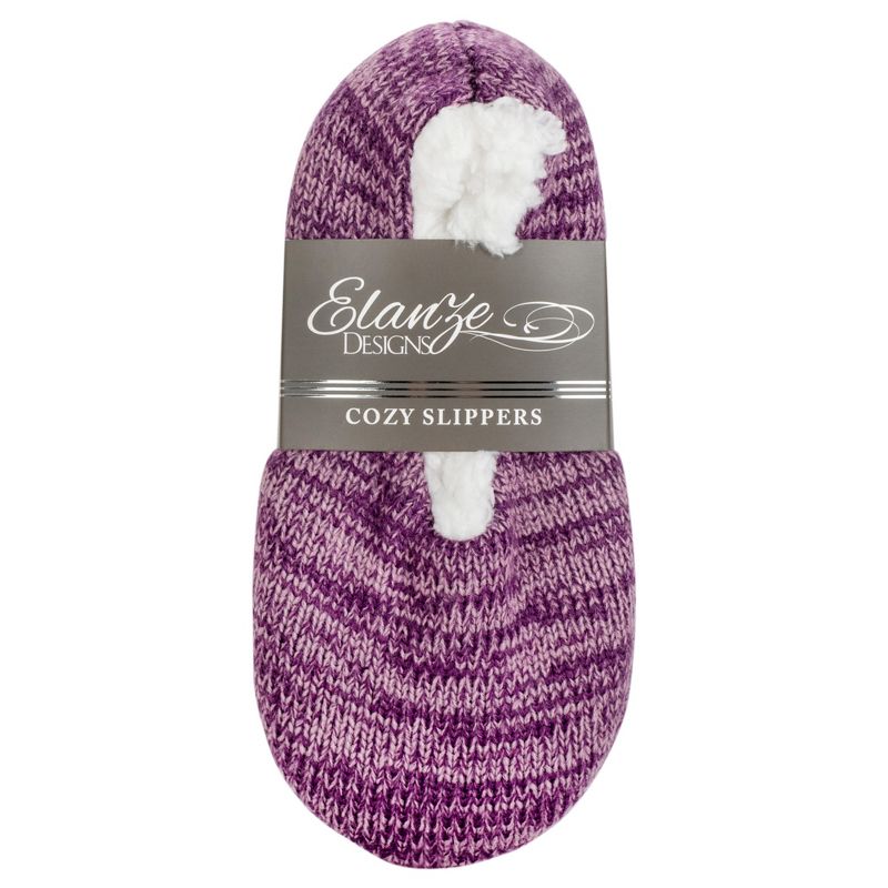 Elanze Designs Simple Knit Womens Plush Lined Cozy Non Slip Indoor Soft Slipper - Purple, Large, 3 of 7