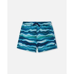 Deux par Deux Boy Printed Boardshorts Blue Wave and Black - 1 of 4