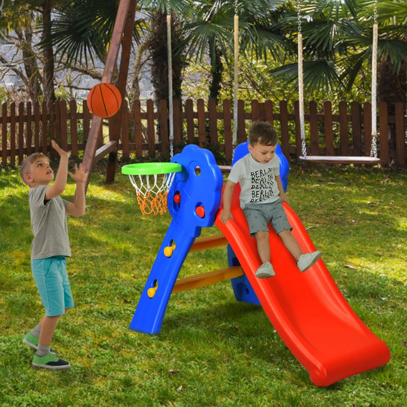 2 Step Children Folding Slide w/ Basketball Hoop For Kids Indoor & Outdoor, 5 of 11