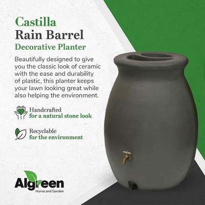 Algreen 50 Gallon Brownstone Plastic Rainwater Collection Barrel