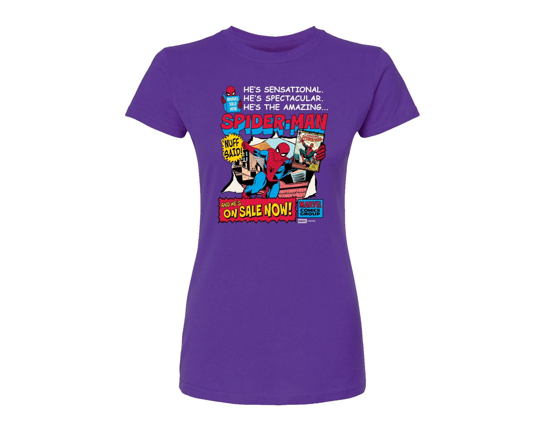 Women's Marvel Spider-Man He's Sensational Comic Fitted Graphic T-Shirt - Purple - Large