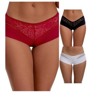 INSPIRE CHIC Women's Lace Ice Silk Hollow Out Mid Rise Comfort Boyshorts  Briefs 3 Packs - 1 of 4