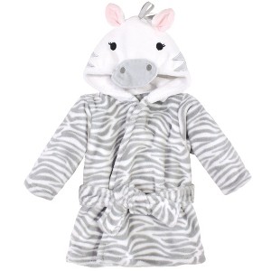 Hudson Baby Infant Girl Plush Animal Face Bathrobe, Gray Zebra, 0-9 Months - 1 of 3