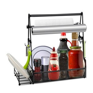 NewHome "Metal Grill Utensil Caddy with Paper Towel Holder, Outdoor Picnic, BBQ & Grilling Tools Organizer"Black - 1 of 4
