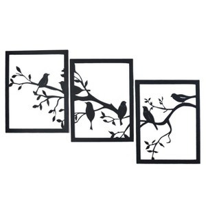 VIP Metal 17.19 in. Black Bird on Branch Wall Decor Set of 3 - 1 of 2