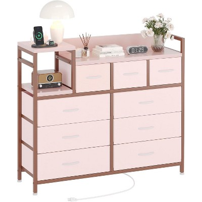 Garvee TV Stand Dresser with Power Outlet, 9 Drawer Storage Chest for Bedroom, Hallway, or Living Roomm Black