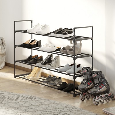 Black 4-Tier Stackable Metal and Plastic Shoe Rack