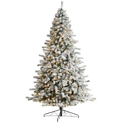Nearly Natural 10-ft Flocked Rock Springs Spruce Christmas Tree with 800 LED Lights and 1880 Bendable Branches