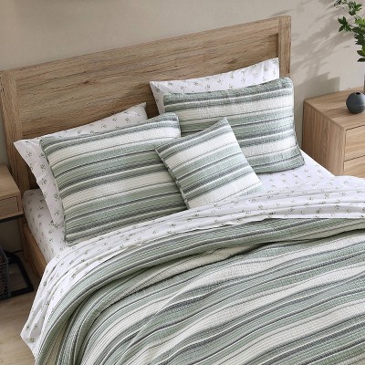 Fresno Green Cotton Reversible Full Quilt Set