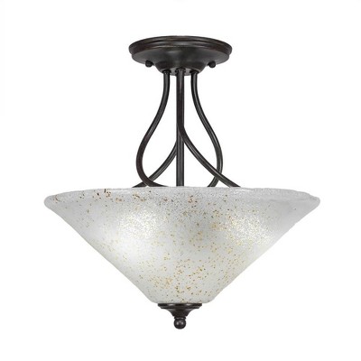 Toltec Lighting Capri 3 - Light Flush Mount in  Dark Granite with 16" Gold Ice Shade