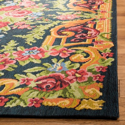 Classic Vintage Black and Rose Floral 6' x 9' Cotton Area Rug