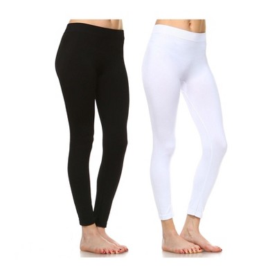 Women's Pack of 2 Solid Leggings Black ,White One Size Fits Most - White  Mark