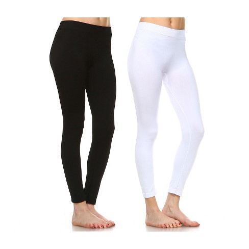 Women's Pack Of 2 Solid Leggings Black ,white One Size Fits Most - White  Mark : Target