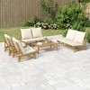 vidaXL 5 Piece Outdoor Patio Lounge Set - Natural Bamboo Finish - Cream White Cushions - Sofa, Chairs, and Coffee Table - Flexible Modular Design - 2 of 4
