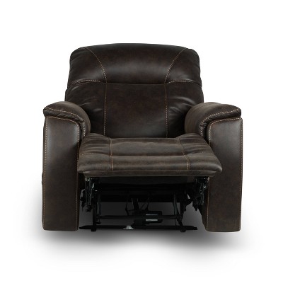 Transitional Saddle Brown Faux Leather Triple-Power Recliner