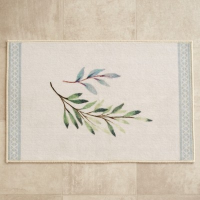 Lakeside Botanical Leaves Non-Slip Bathroom or Kitchen Floral Accent Floor Rug