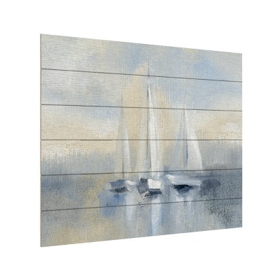 Trademark Fine Art -Silvia Vassileva 'Morning Sail I Blue' Wood Slat Art
