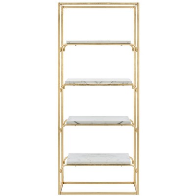 Transitional Gold & White Marble Veneer 4-Tier Etagere