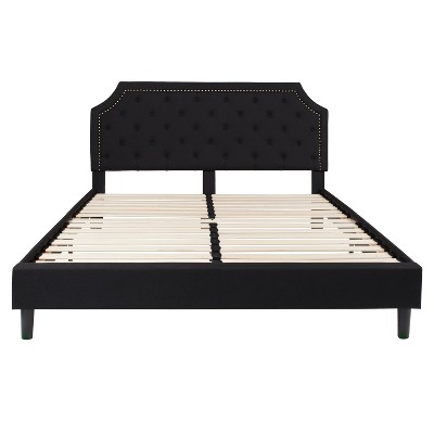 King Black Upholstered Platform Bed with Tufted Headboard