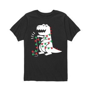 Boys' - Instant Message - Christmas Dinosaur Wrapped In Holiday Lights Short Sleeve Graphic T-Shirt - 1 of 4