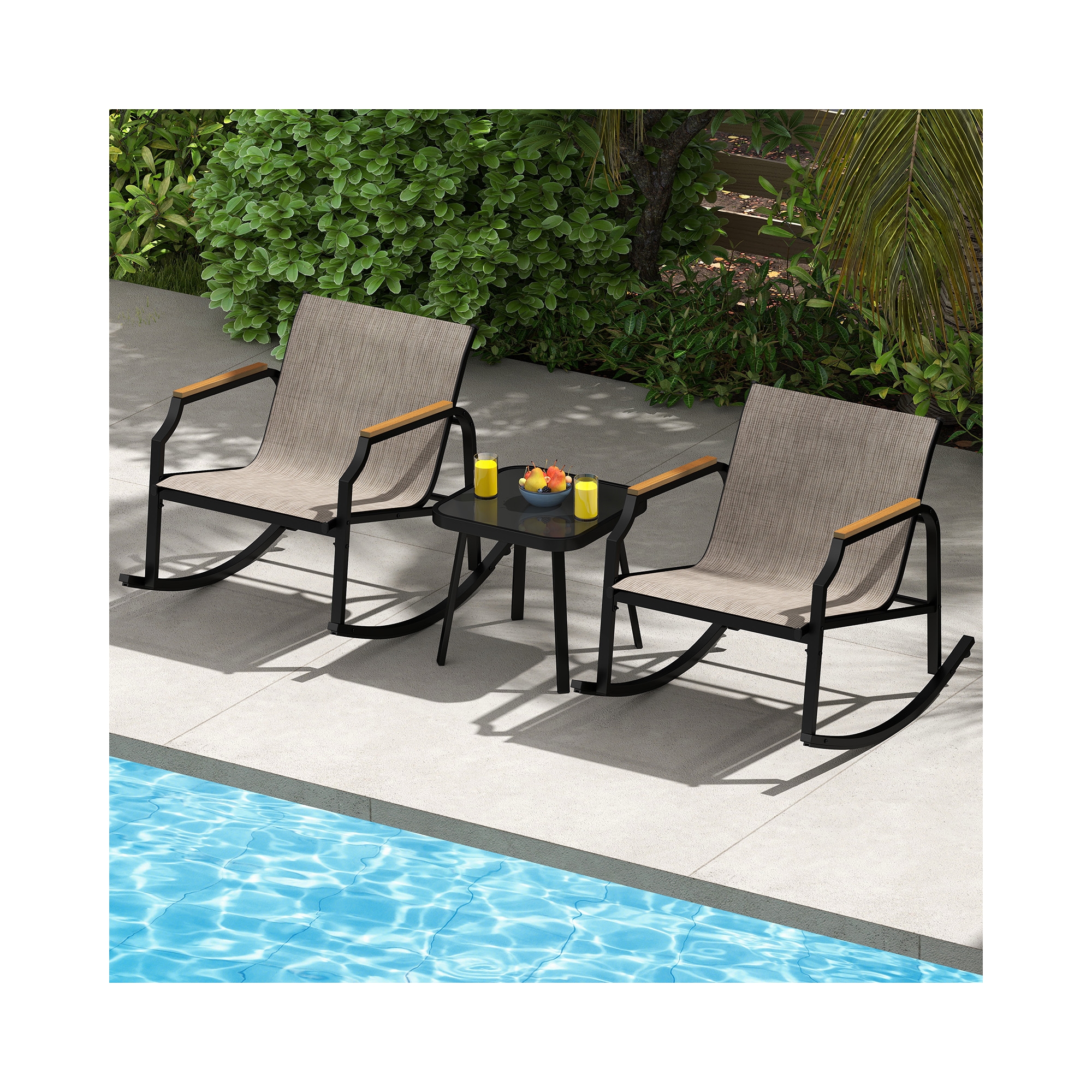 Costway 3 PCS Rocking Bistro Set Outdoor Conversation Set with Porch Rocking Chairs
