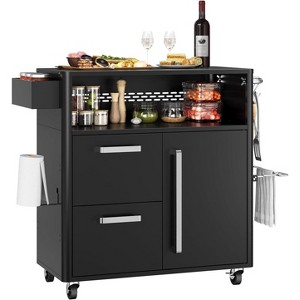 Outdoor Grill Cart with Storage,Multifunction Kitchen Island Food Prep Table with Universal Wheels,Bar Cart for Grilling Accessories - 1 of 4