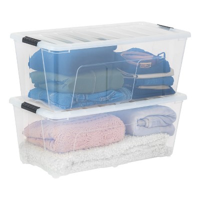 Iris USA 72 Quart Stackable Plastic Storage Bins with Lids and Latching Buckles, 4 Pack - Clear, Containers with Lids and Latches