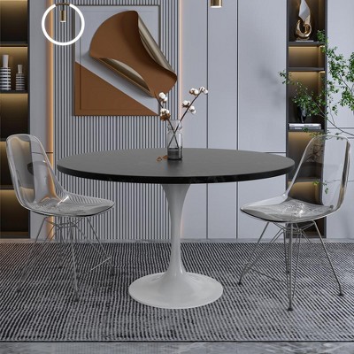 Verve Black Round MDF Dining Table with White Steel Pedestal Base