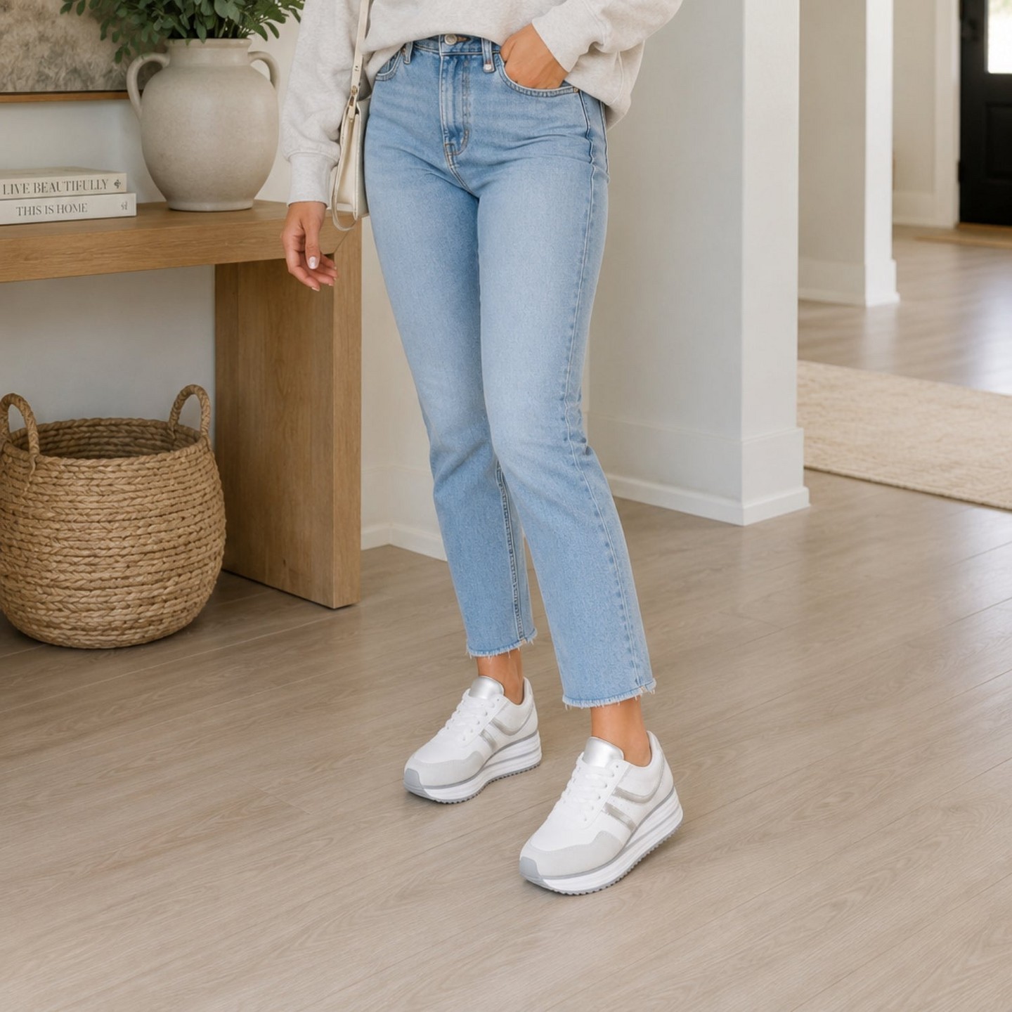 Женские кроссовки Outwoods Brenna-2 White Platform Fashion Sneaker, Silver Combo, цвет: Белый — фото 3
