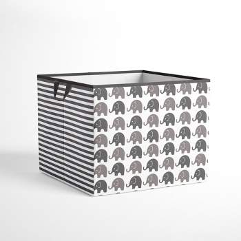 Bacati - Elephants White/Gray Fabric Storage Box/Tote Large