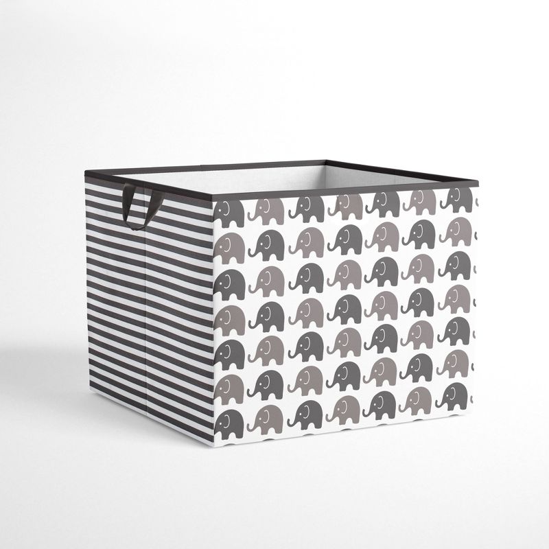 Bacati - Elephants White/Gray Fabric Storage Box/Tote Large, 1 of 7