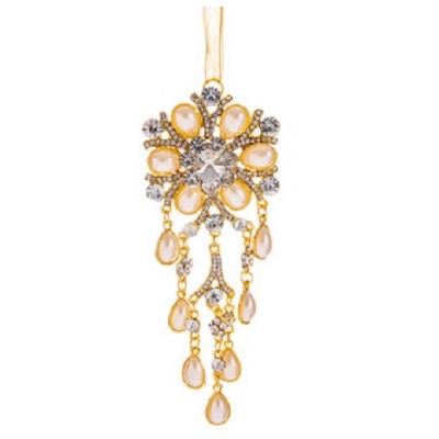 Allstate 5.5" Glamour Time Floral Pearl and Rhinestone Drop Christmas Ornament - Gold