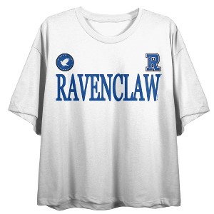 Harry Potter Ravenclaw Mascot Women’s White Crew Neck Short Sleeve Crop Top - 1 of 4