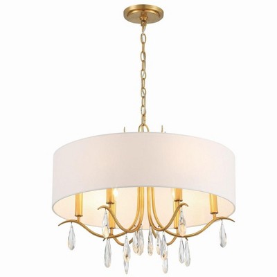 Antique Gold 6-Light Chandelier with White Silk Drum Shade
