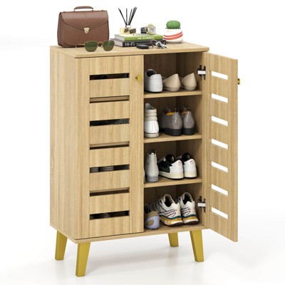 Costway 4-Tier Wooden Shoe Storage Cabinet with Doors Removable Shelves for Entryway