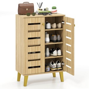 Costway 4-Tier Wooden Shoe Storage Cabinet with Doors Removable Shelves for Entryway - 1 of 4