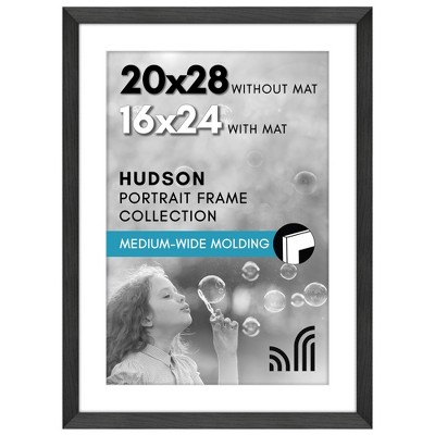 Americanflat 20x28 Picture Frame with Polished Plexiglass, Use as 16x24 Frame with Mat or 20x28 Frame Without Mat, Hudson Collection, Black