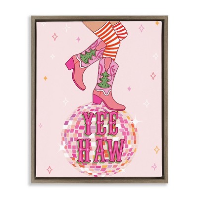 Stupell Industries Yeehaw Christmas Cowboy Black Framed Floater Canvas Wall Art