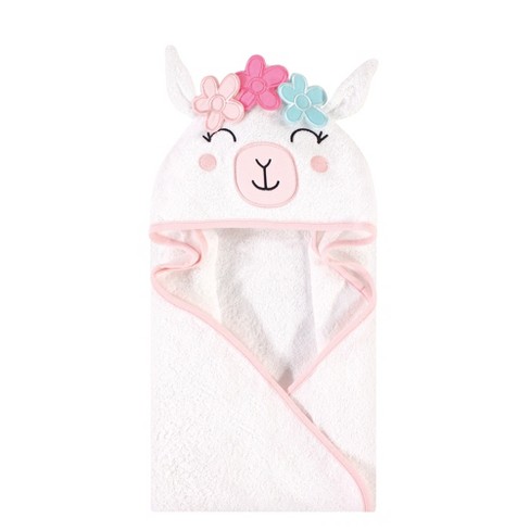 Hudson Baby Infant Girl Cotton Animal Face Hooded Towel, Flower Llama ...